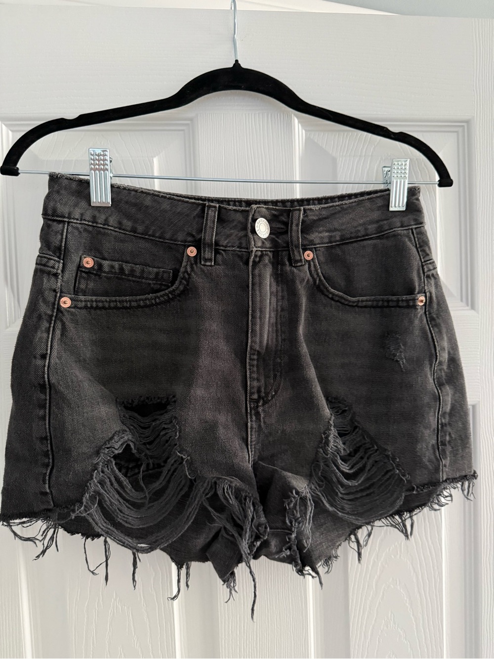 Garage Black Festival Distressed Denim Shorts
